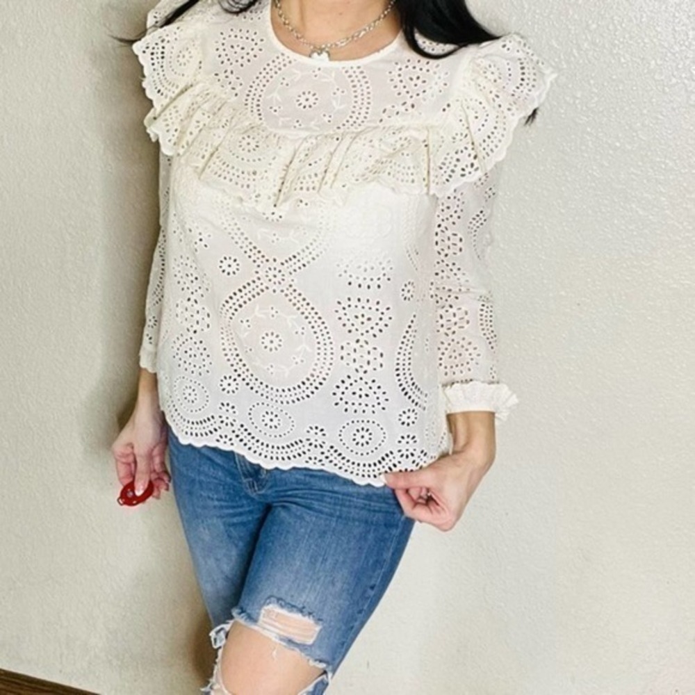 Love Shack Fancy ruffle eyelet cream romantic blouse S